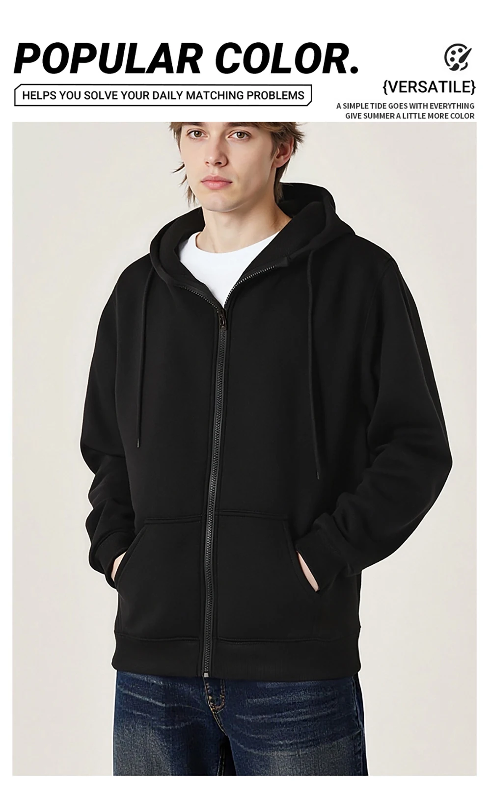 Angepasst Muster Logo Diy Männer Zipper Hoody Lose Tasche Langarm Mode Fleece Hoodies Retro Unisex Herbst Kleidung – Detail 4