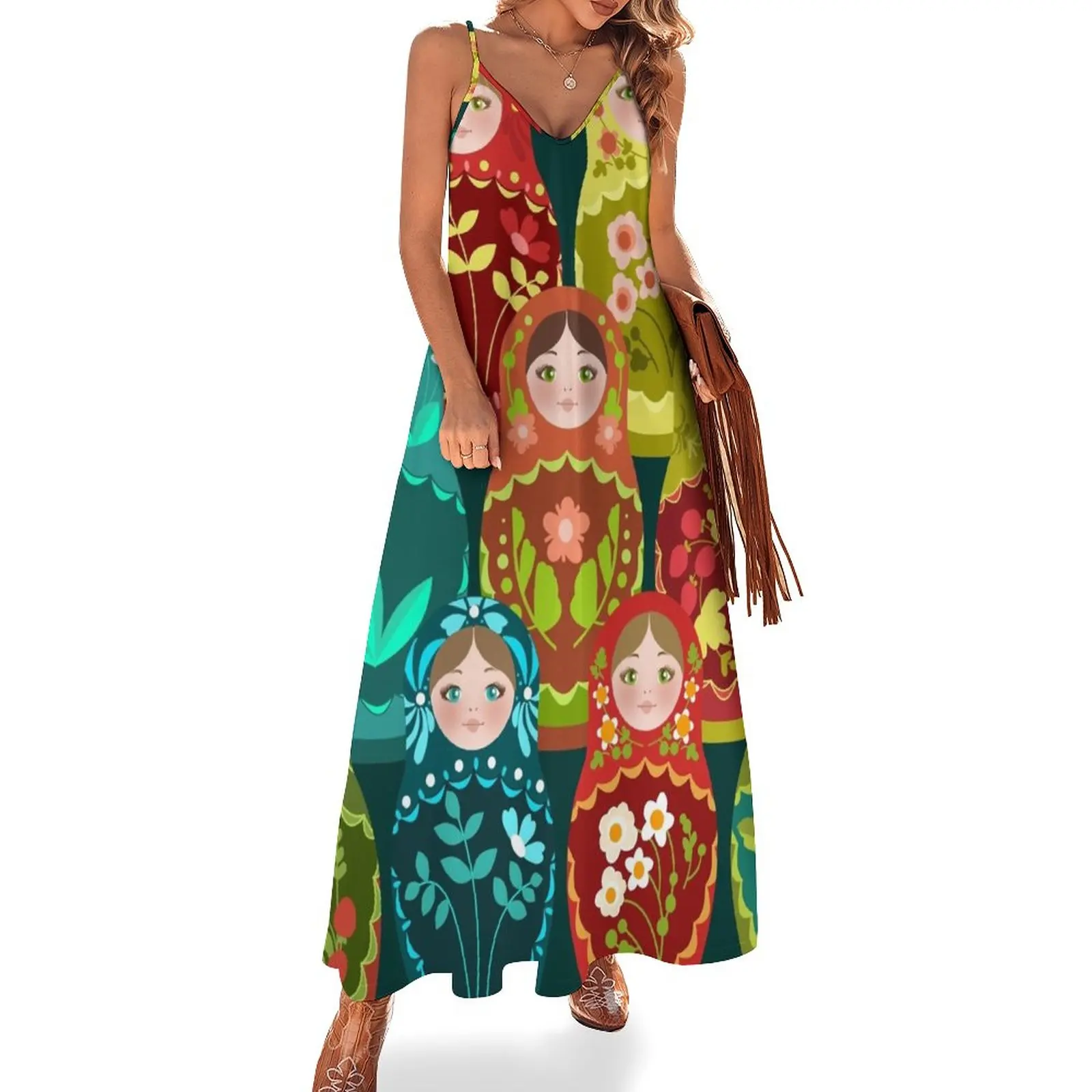 

Matryoshka Doll Pattern Sleeveless Dress dresses summer women long dresses Dress for girls