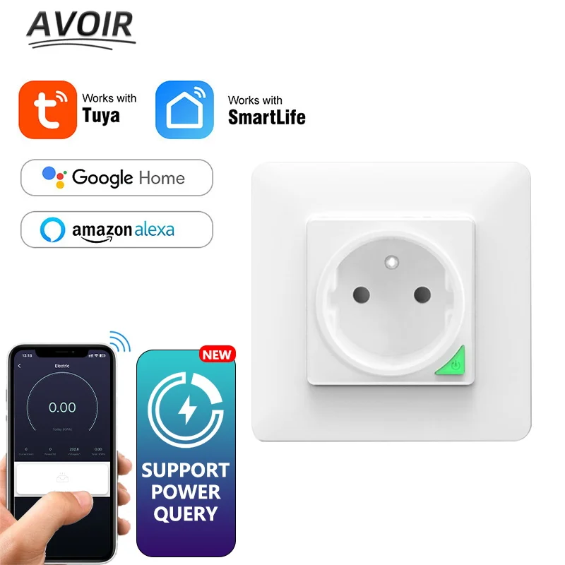 Avoir Zigbee Tomada de Parede Inteligente Wifi Conectar Plugue Francês Branco 16a Controle Voz Tuya Vida Inteligente App Funciona com o Google Casa Alexa Tomada Inteligente Wifi Plugue Inteligente Tomadas