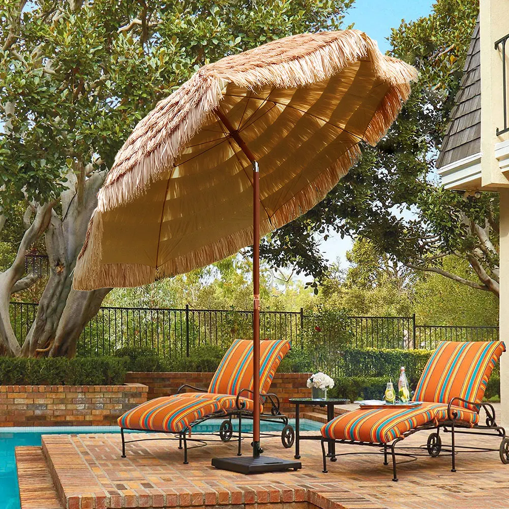 Thatched Tiki Umbrella Hawaiian 6.23ft/1.9m Height Adjustable 8 Metal Ribs Tilt Outdoor Patio Umbrella for Pool Beach Backyard ﻿