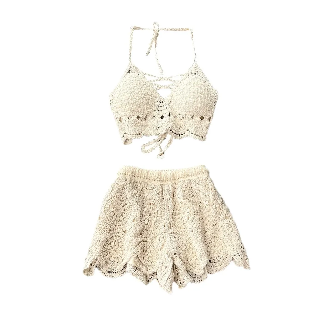 Beach Suit Beach Dress Set 2Piece Sets Women Summer Vacation Backless Camisole Elastic Waist Shorts Hollow Out Y2K Beach Style Suits 3294152 2Piece Sets Beach Women Summer Vacation Backless Camisole Elastic Waist Shorts Hollow Out Y2K Beach Style Suits
