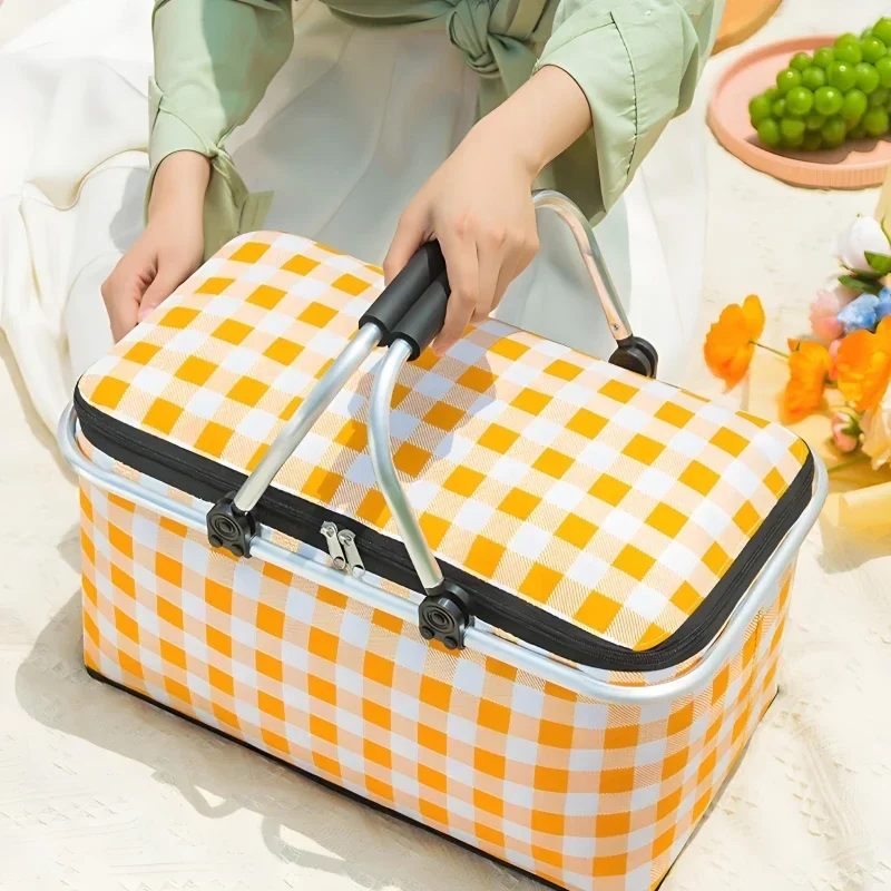Waterproof Foil Cooler Bag,Picnic Basket, Cooler Case Box,Thermal Insulated Bag,Foldable Aluminum Frame,Fruit Storage Bag