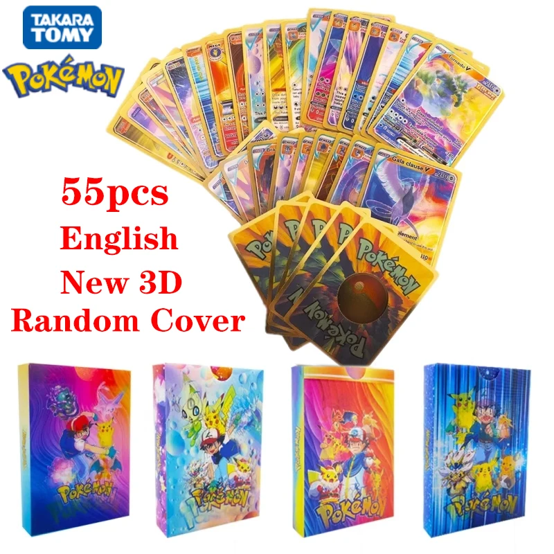 красочные 3d карты из золотой фольги с покемоном 27 55 шт карты charizard pikachu arceus rainbow английский французский немецкий испанский vstar vmax Карты Покемон Пикачу 3D Красочные Vmax GX Vstar, игрушки-карточки в английском, испанском, французском, немецком стиле, подарки, 27-55 шт.