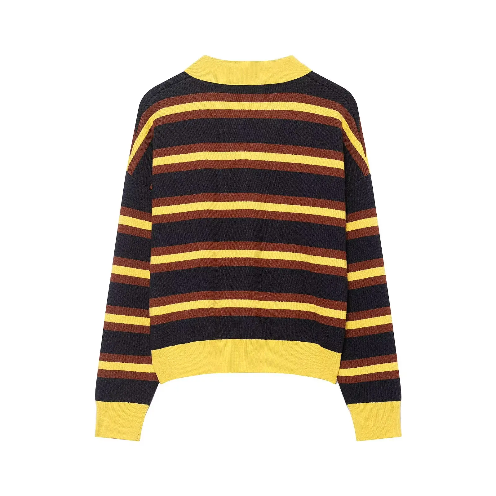 HH Frauen Trend Casual Gestreifte Gestrickte Pullover Pullover Revers Langarm Pullover Hemd Frühling Mode High Street Lady Chic Tops – Detail 3
