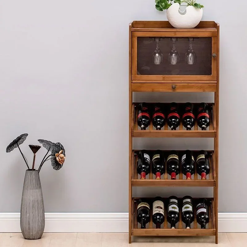 Restaurant Standing Bar Cabinet Liquor Display Shelf Decorative European Retro Wine Rack Floor Vintage Vitrina Home Furniture