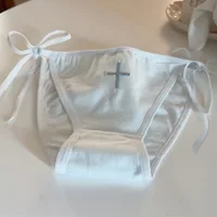 Sous-vêtement imprimé croisé à lacets pour cosplay d'infirmière, coton Lolita, culotte douce pour fille, sexy, taille basse, respirant, doux, mignon 6