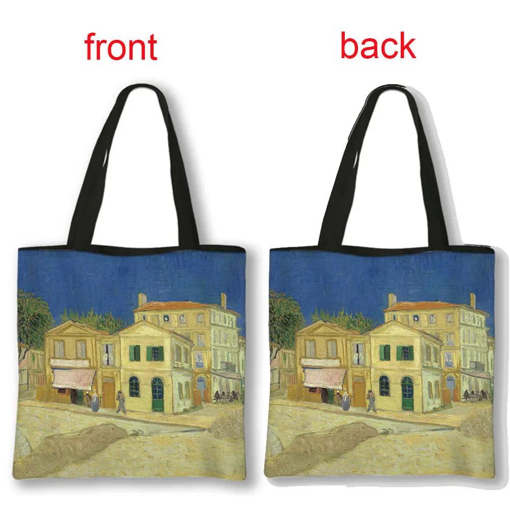 Van Gogh Cafe In Arles / Starry Night / Sunflower Oil Painting Women Handbag Ladies Portable Tote Bags Fashion Shopping Bag Gift