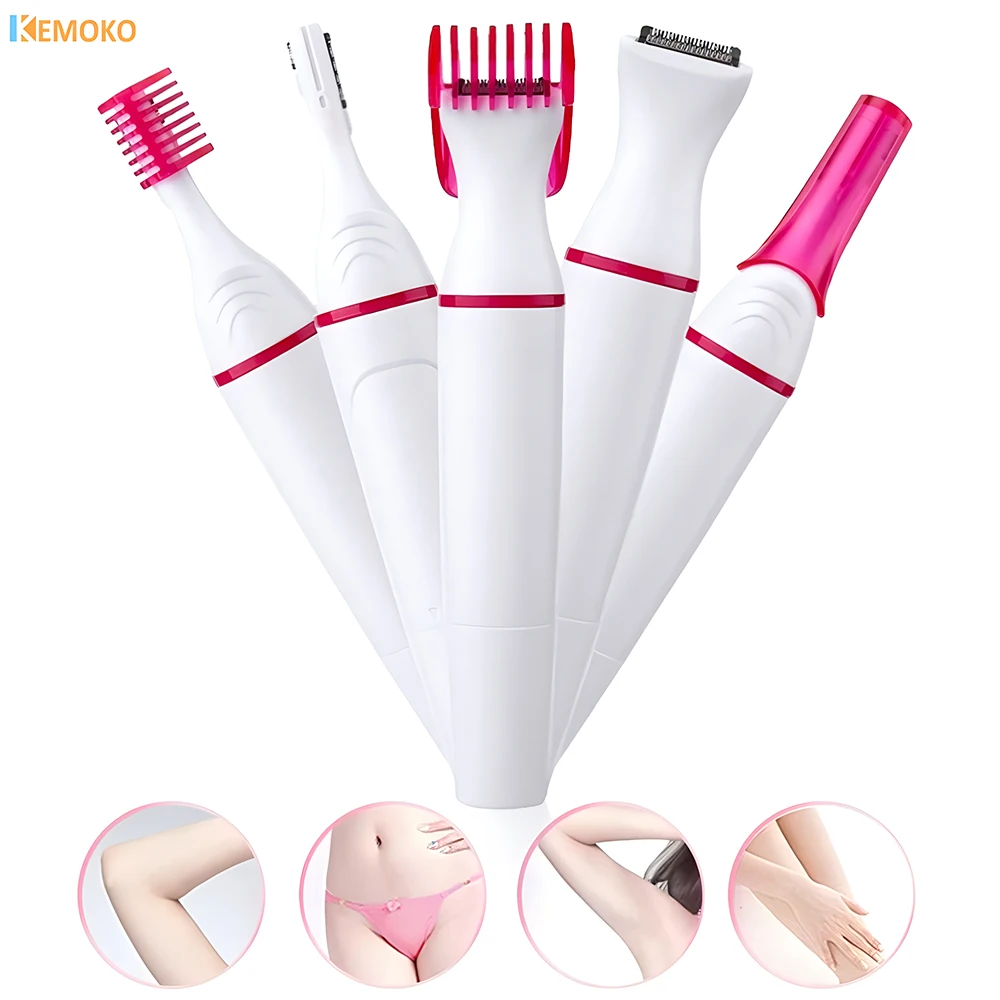 Women Hair Removal Electric Shaving Female Shaving Machine 5 in 1 Multifunction Mini Shaver Trimmer Razor for Eyebrow Underarm