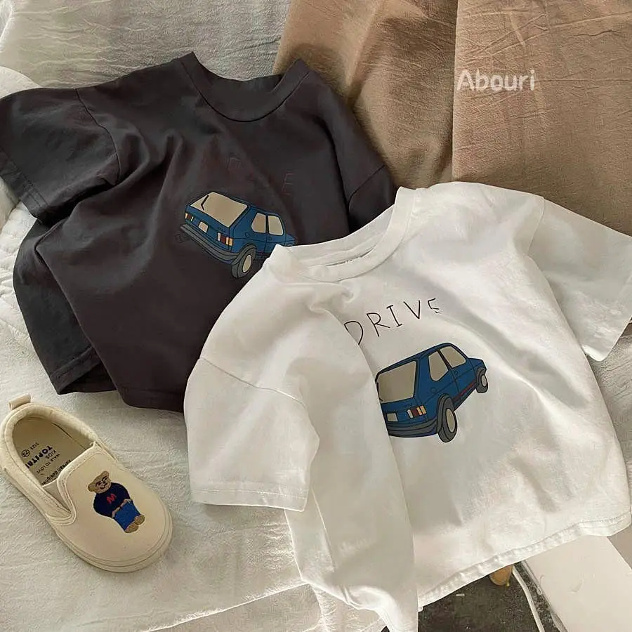 Boys T Shirts Solid Color Printed Short Sleeve Summer Loose Casual O neck Children's Clothes Baby Boy Tops