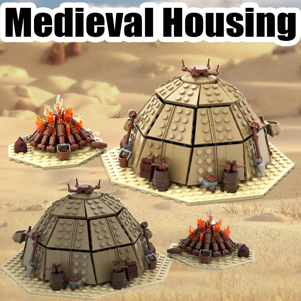 

MOC Medieval Housing Building Blocks Military Castle Soldier Figures Knights Movies Tent Bonfire Warrior Weapons Bricks Toy Gift