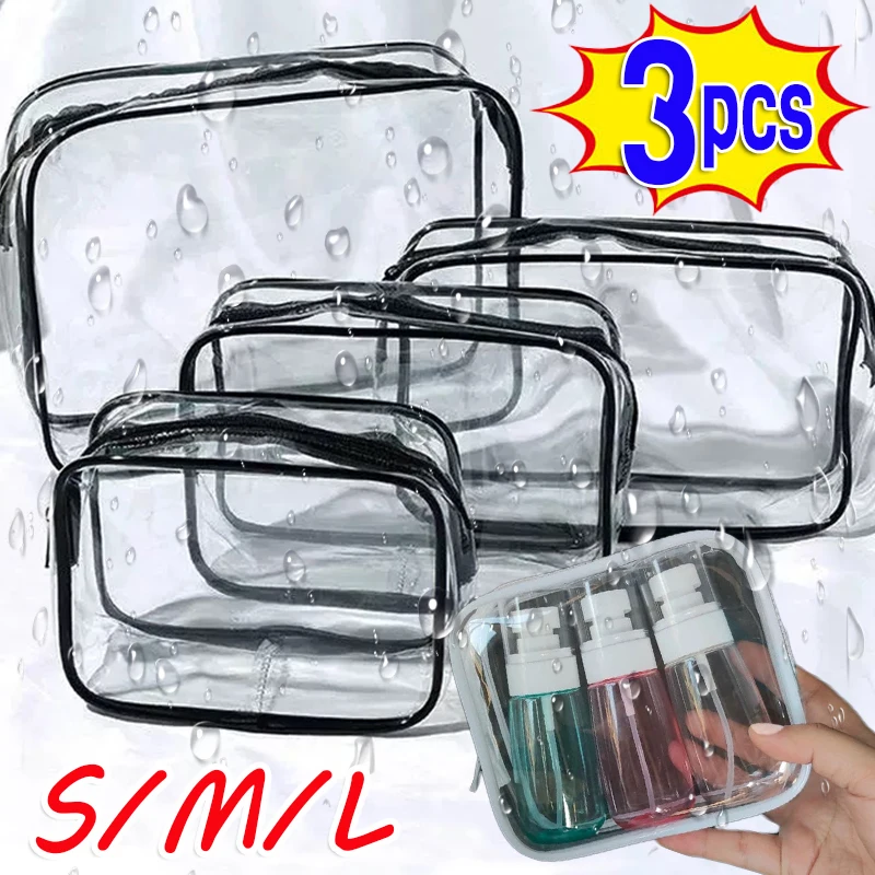 Simple Transparent Cosmetic Bag PVC Waterproof Clear Makeup Storage Case Travel Make Up Organizer Pouch Bath Toiletry Wash Bag Makeup Organizer Cosmetic Bag Storage Bag Cosmetic Storage Bag Toiletry Bag Makeup Bag Cosmetic Case
