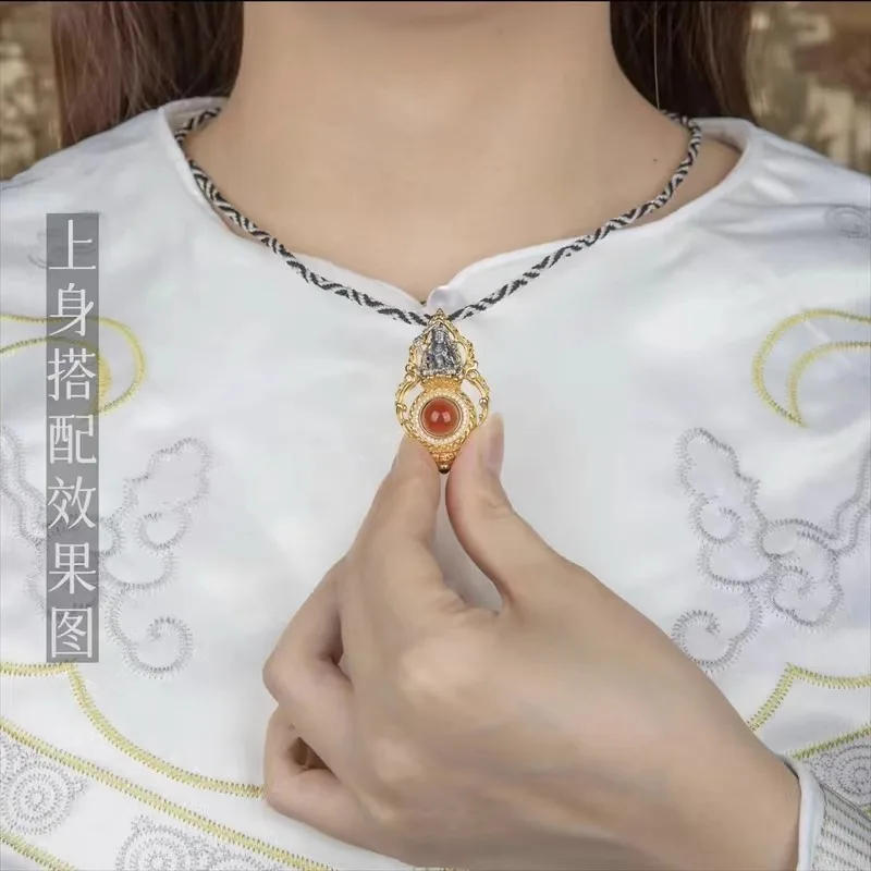 HX Silver Color Vintage Manjushri Bodhisattva Pendant Necklace Simple Eye Charm Accessories Fashion Jewelry