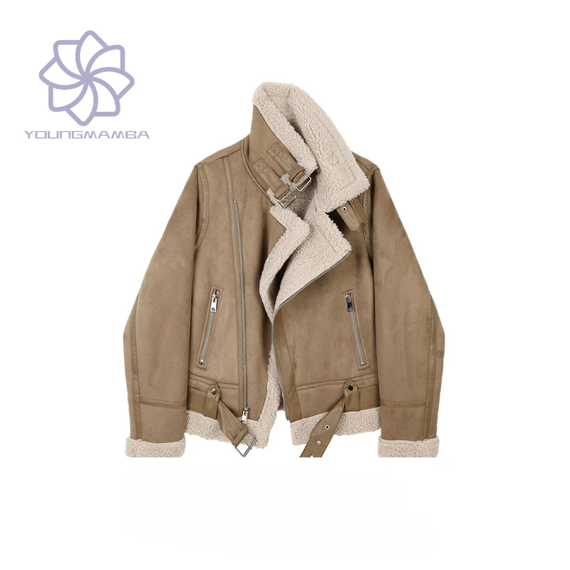 

2023 Autumn Winter Motorcycle Jackets Women Solid Loose Thickened Short Fur Coat Female Outerwear Vintage