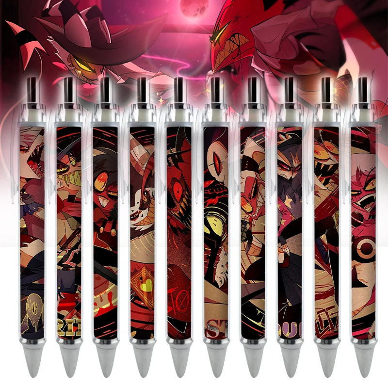 2PCS Helluva Boss Fizz Arolli Daddy Stolas Loona Blitzo Stella Moxxie 10 Styles Anime Gel Pen Stationery Black Refill Kid Caneta loona por la noche 1 cd