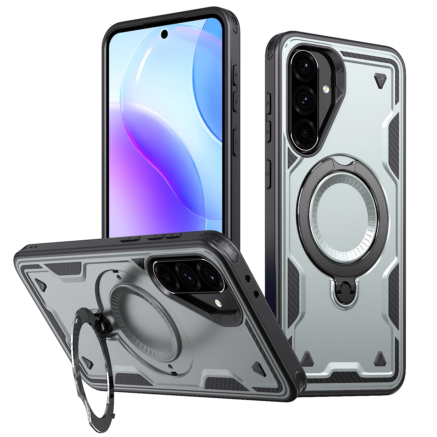 Dual Layer Shockproof Hard Cover with Ring Magnetic Fold Bracket