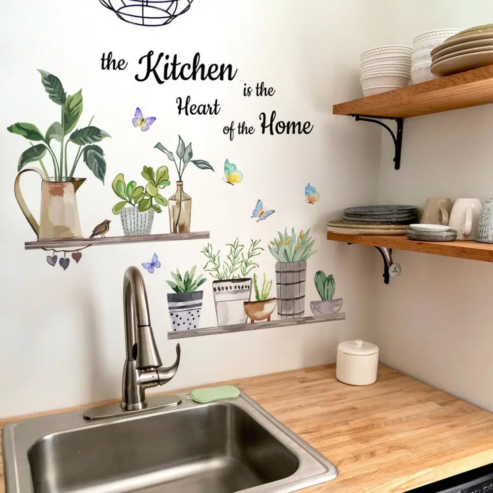 

Green Potted Plant Decal Green Plant Wall Decals Self-adhesive Background Sticker for Home Office for Room for Classroom