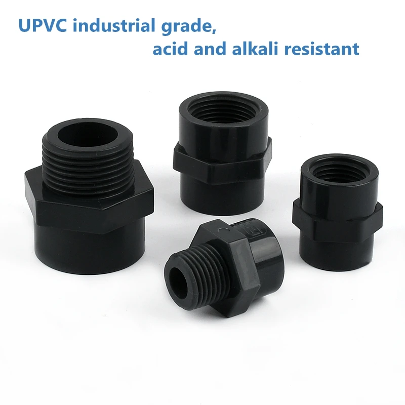 Dark Grey Female/Male Thread Industrial Grade PVC Accessory Garden Irrigation Water Pipe Connectors Aquarium Adapter Tube Joints
