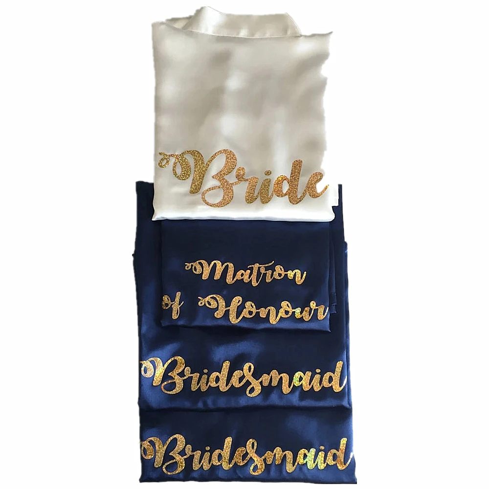 

personalized glitter wedding Bridesmaid bride satin pajamas robes maid of honor kimonos gowns bridal hen party favors gifts