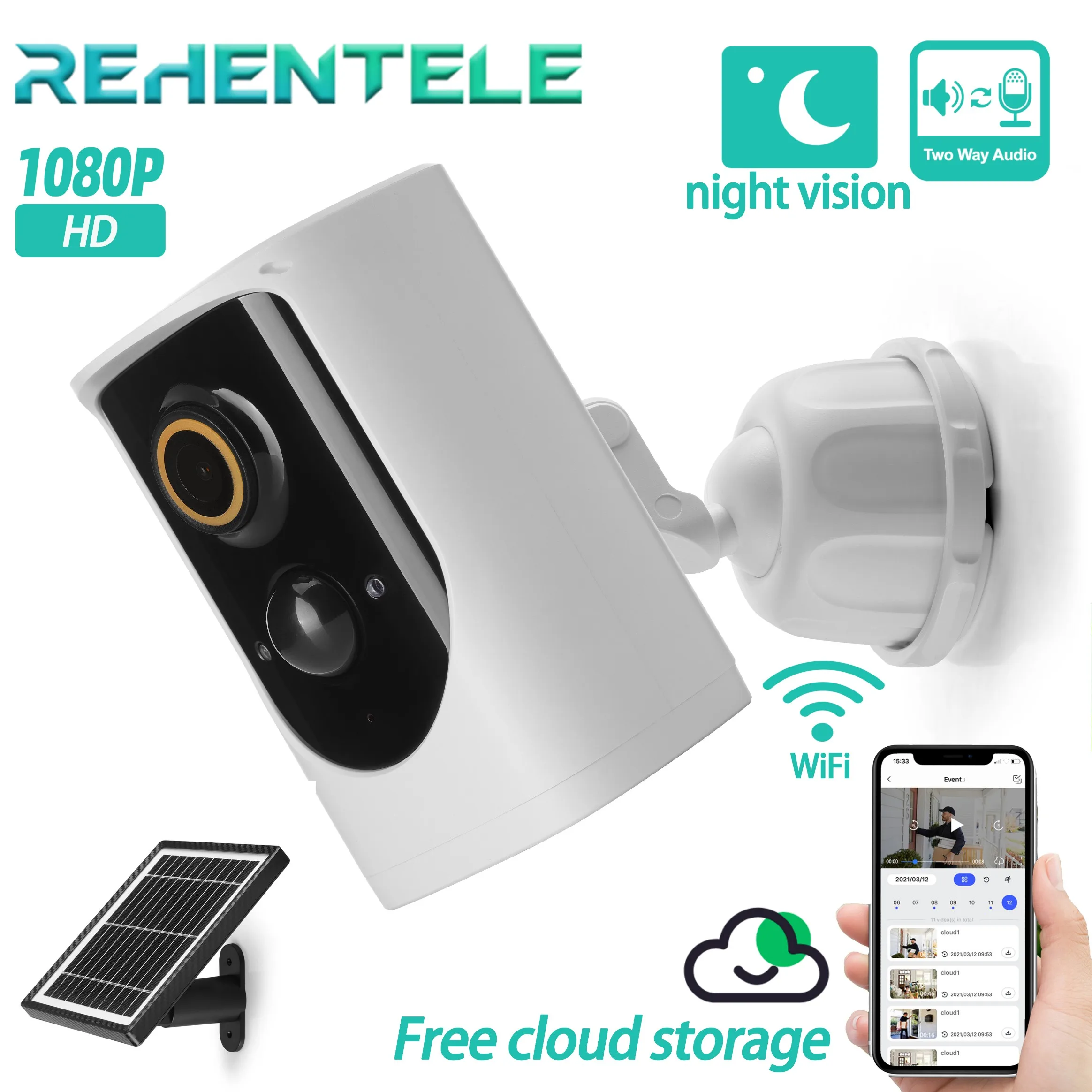 

1080p Outdoor Wireless Solar WiFi Camera Free Cloud Storage 6000mah Battery Camera Rechargeable Surveillance Security IP Camera