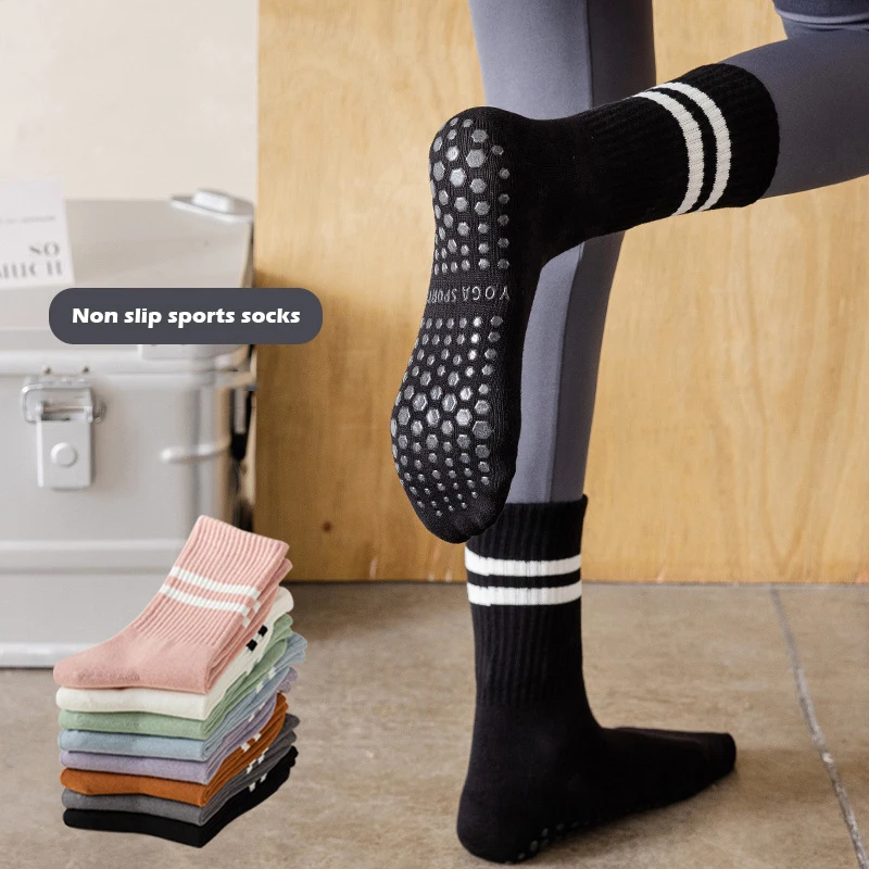 Yoga Socks Woman Pilates Yoga Sports Cotton Mid-tube Bottom Non-slip Silicone Indoor Fitness Gym Floor Dance