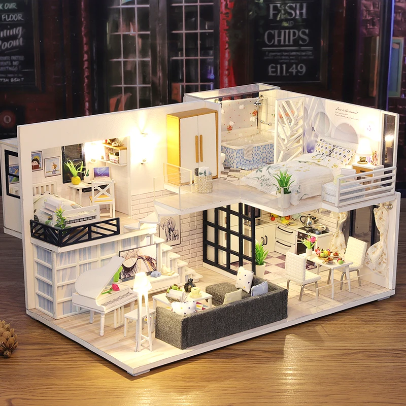 CUTEBEE DIY Dollhouse Wooden Doll Houses Miniature Doll House Furniture Kit Casa Music Led Toys for Children Birthday Gift M21