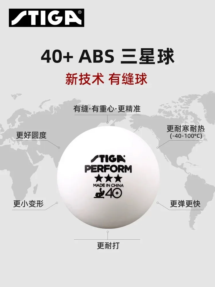 Table Tennis Balls 3 Star 40+ ABS Plastic Poly Seamed Stiga