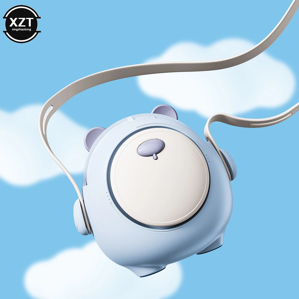 Cartoon Hanging Neck Mini Electric Fan USB Rechargeable Leafless Cooling Fan Outdoors Portable Air Conditioning 600mAh