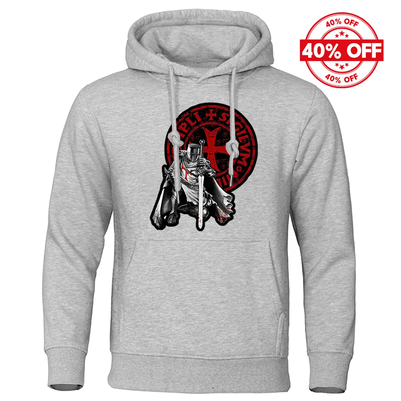 Mens Solid Color Pullover Hoodie Knights Templar Pattern