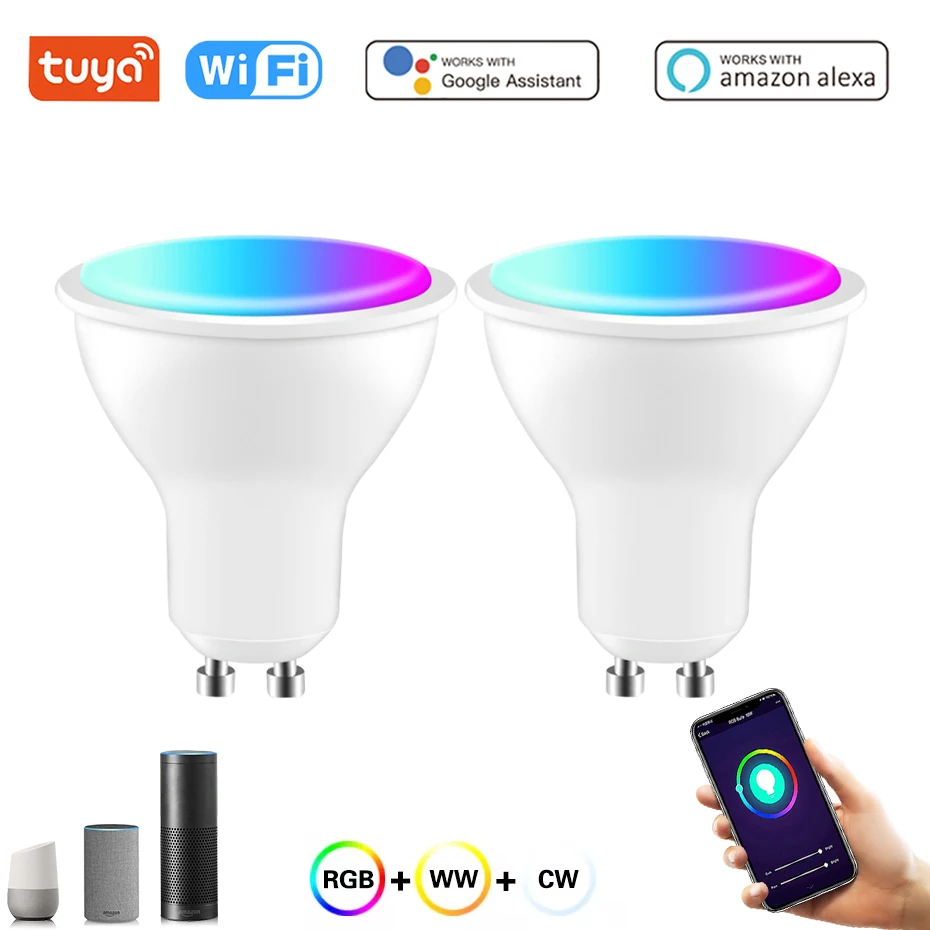 

Умная Светодиодная лампа GU10 с RGB-подсветкой и Wi-Fi, 8 Вт, 110 В, 220 В