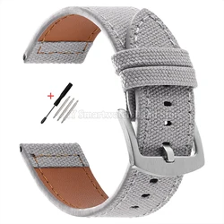 Sailcloth Nylon Universal Canvas Watch Band - Sporty Woven Wrist Strap - 22mm (White)
