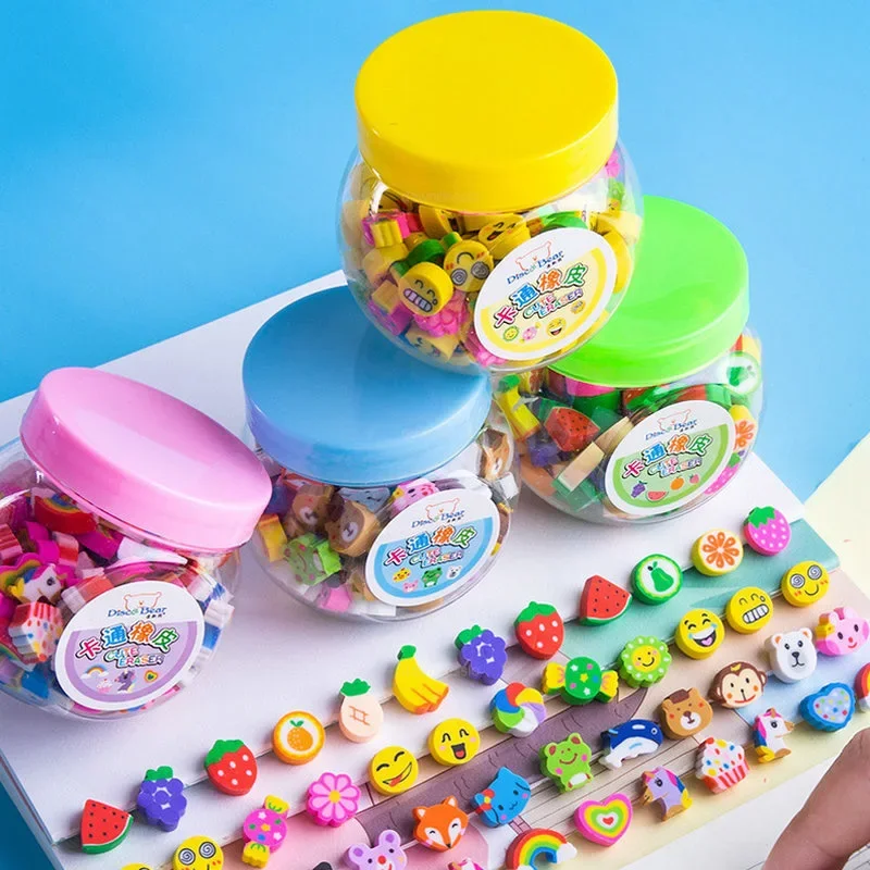 Pencil Eraser 50pcs/set Cute Rubber Eraser Creative Animal Fruit Pencil Erasers Mini Kawaii Stationery Kids Student Office Supplies