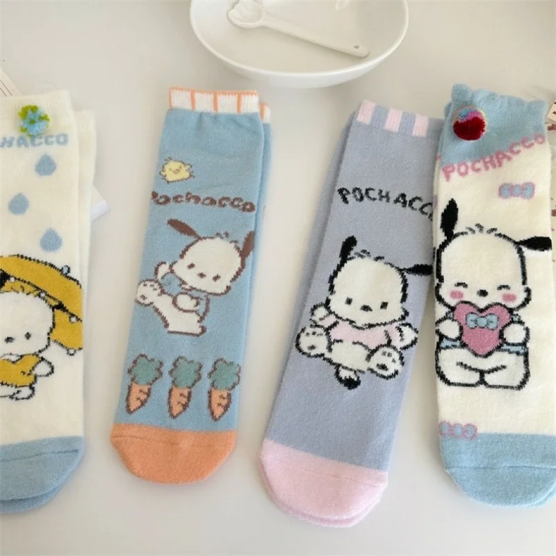 

Pochacco new Sanrio socks women's autumn and winter thick coral velvet warm Kawaii anime cartoon girl mid-calf sleeping socks