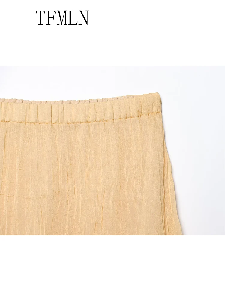 TFMLN 2025 Summer Women Solid Folds Mid-Calf Skirts Fashion Chic Causal Loose A-line Elastic Waist Skirts Elegant Street Skirts