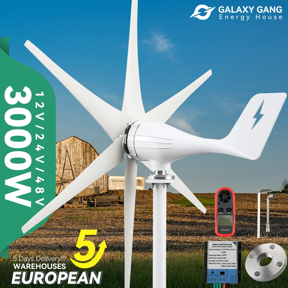 

3kw Wind Turbine Power 3000w Dynamo 6Blades 12v 24v 48v Free Energy With Mppt Charge Controller Windmill For Farm Home Use