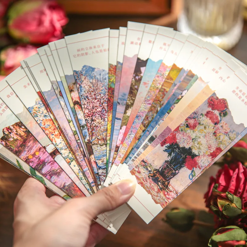 

30PCS/LOT The Great Paintings Paper Bookmarks 15*4cm Romantic Bookmark Packaging School Office Stationery