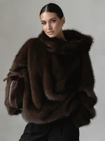 Furry Hooded Faux Fur Coats Women Loose Long Sleeve Warm Brown Pullovers 2025 Autumn Winter Lady Street Fashion Outwear 2