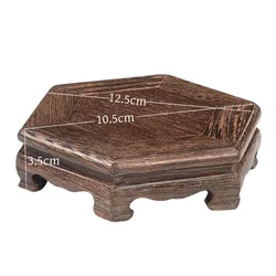 Vintage Wood Hexagonal Display Stand - Miniature Figurine & Bonsai Vase Decor Pedestal (Miniature Base C)