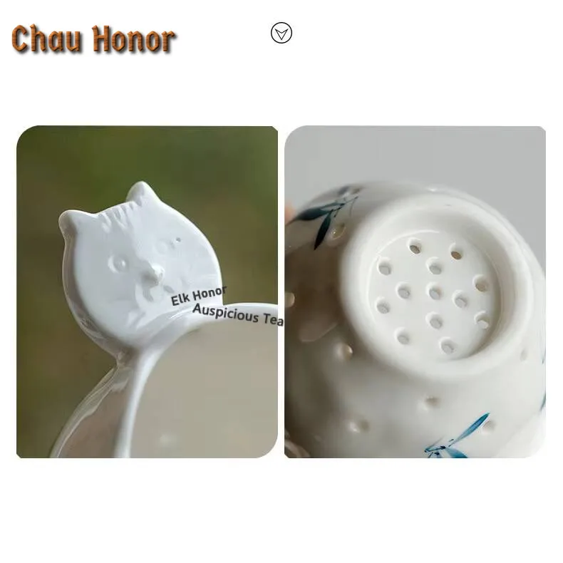 Pure Hand-painted Butterfly Orchid Ceramic Tea Infuser Creative Rabbit Loose Tea Leaf Spice Tea Filter Holder TeaSet Accessories