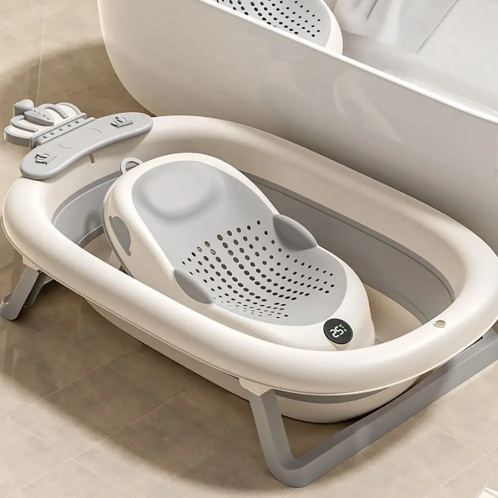 Supporto per seduta da bagno con sensore di temperatura, struttura in rete, rete da bagno per neonati, facile da usare, supporto da bagno portatile, cura del neonato - immagine 5