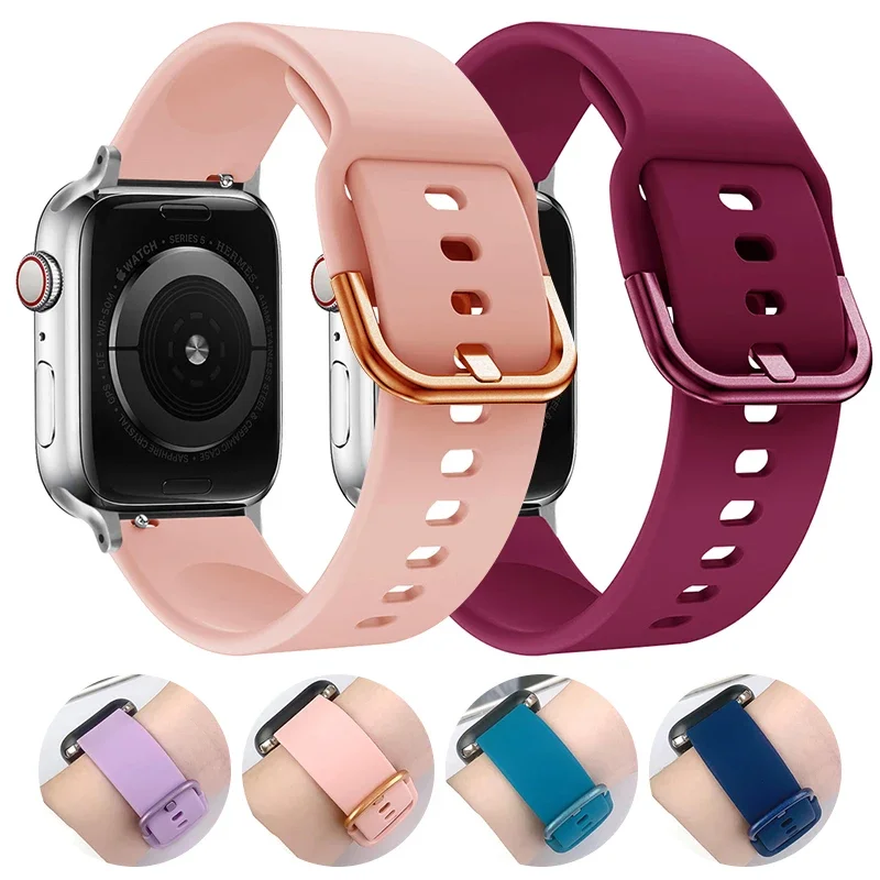 

Ремешок силиконовый для Apple Watch band, спортивный браслет для iWatch Series SE 9 8 7 6 5 3 4 Ultra 2, 45 мм 44 мм 49 мм 40 мм 41 мм 42 мм
