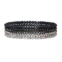 Colorful Faceted Glass Beads Stretch Bracelet Set - Handmade Jewelry with Elastic Design (Black)