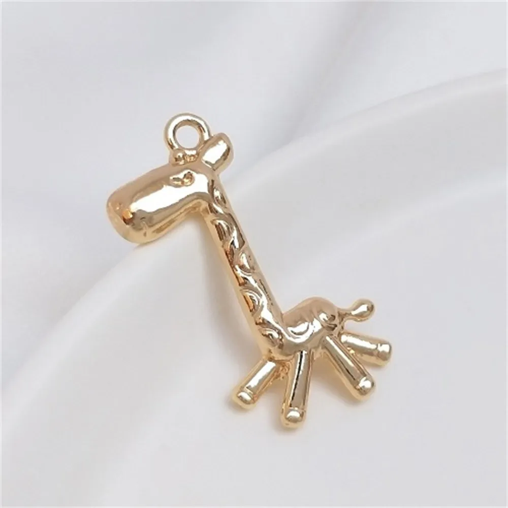 

14K True Gold Cute Cartoon Giraffe Pendant Bracelet Head Jewelry Pendant Handmade DIY Pendant K072