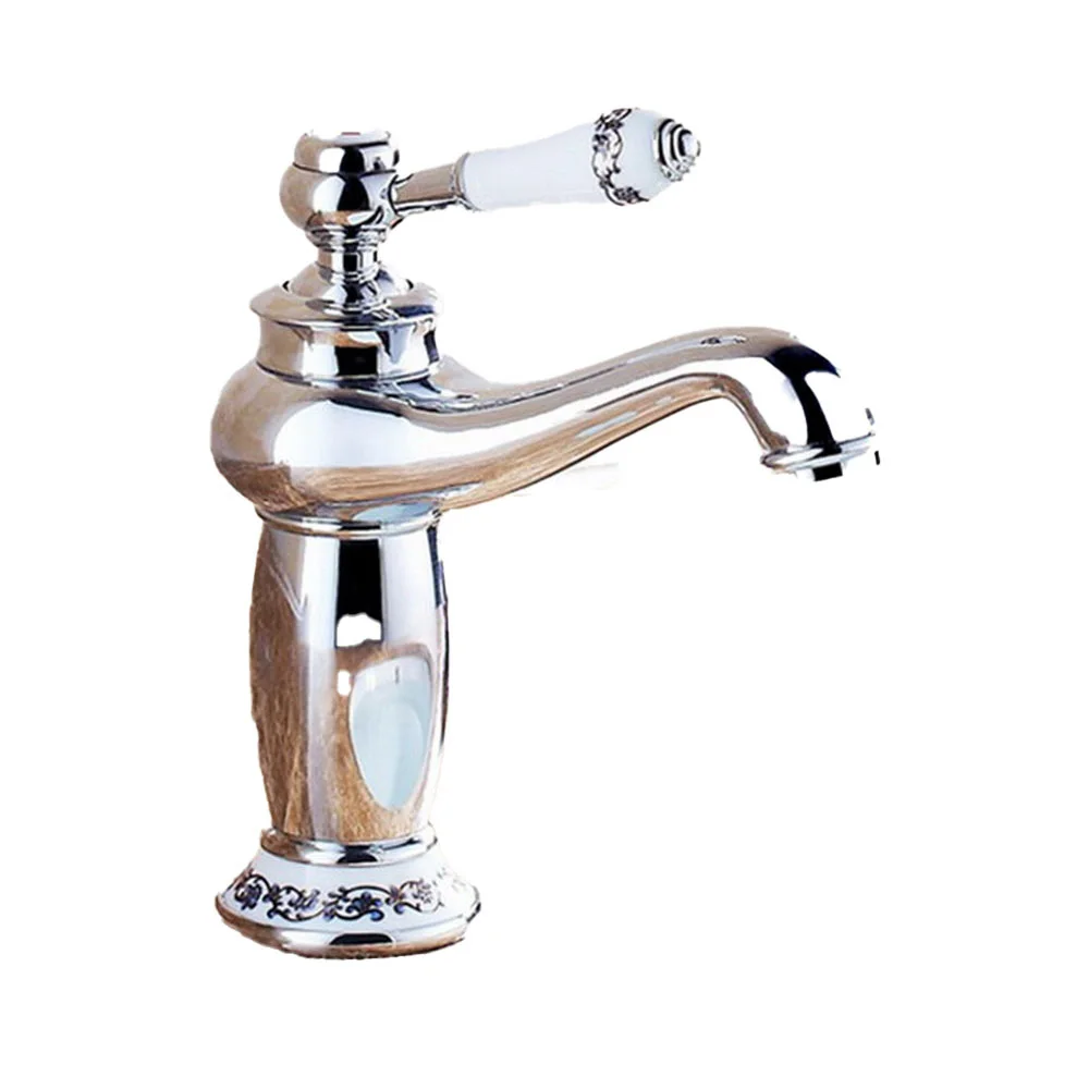 

Polished Chrome Brass Bathroom Basin Faucet / Ceramic Handle Vessel Sink Mixer tap Single Hole Deck Mounted tnf505