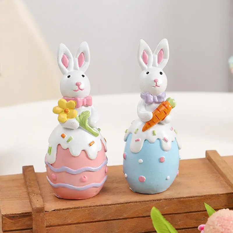 Bunny Egg Ornaments Resin Easter Desktop Decoration Holiday Collectible Figurines Colorful Bunny with Egg Statue Easter Gifts