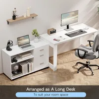 Computer Desk L Shaped, with 3 Drawers and 2 Shelves, Writing Office Table with Storage File Cabinet,with Wheels for Home Office 2