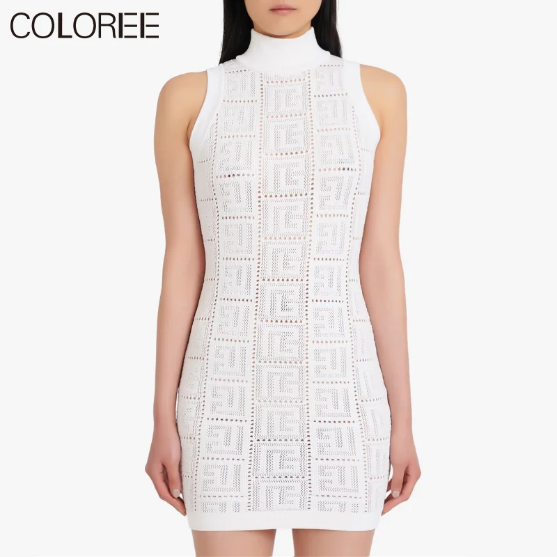 

Knitwears Summer Clothes for Women 2023 Casual Sleeveless Knitted Dresses Luxury Designer White Black Mini Sweater Dress