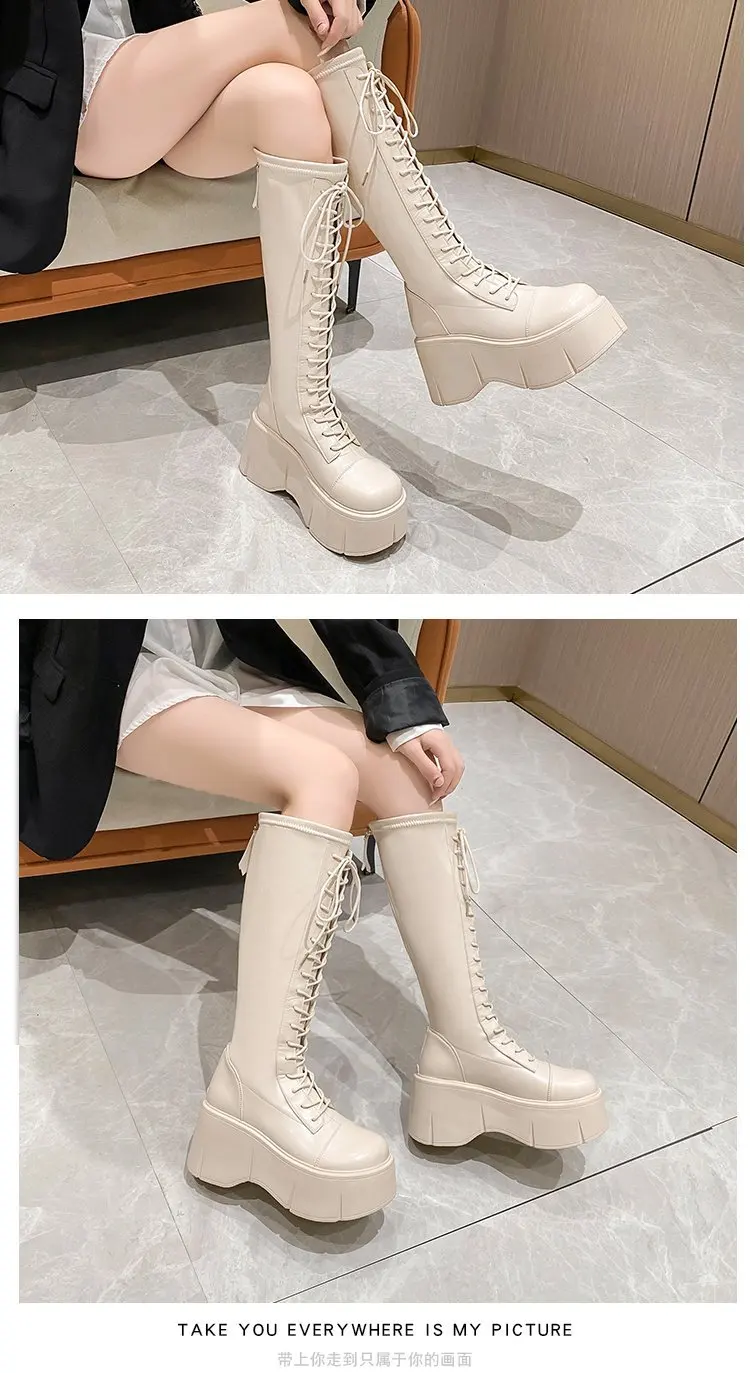 Soft Lace-up Ladies Platform Heel Boots - true deals club