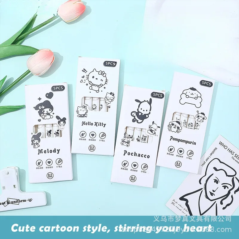

5Pcs Kawaii Sanrio Neutralizer Pens Hello Kittys Accessories Cute Anime Carbon Pen Student Exam Office Signature Toys Girls Gift