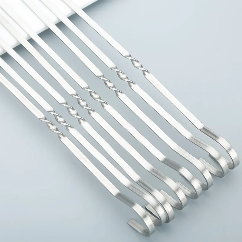 BBQ Fork 10pcs BBQ Utensil Outdoor Camping Picnic Wide Sticks Stainless Steel Barbecue Skewer Reusable Grill Sticks