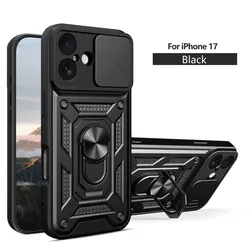 Military Grade Armor Case with Ring Cover and Slide Camera Lens Protector - iPhone 15 Plus (Black)